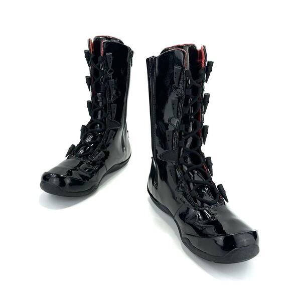 Ahnu Black Flat Winter Boot Size 7.5 Patent Leather Lace-Up Zip Closure Mid-Calf - Picture 13 of 15